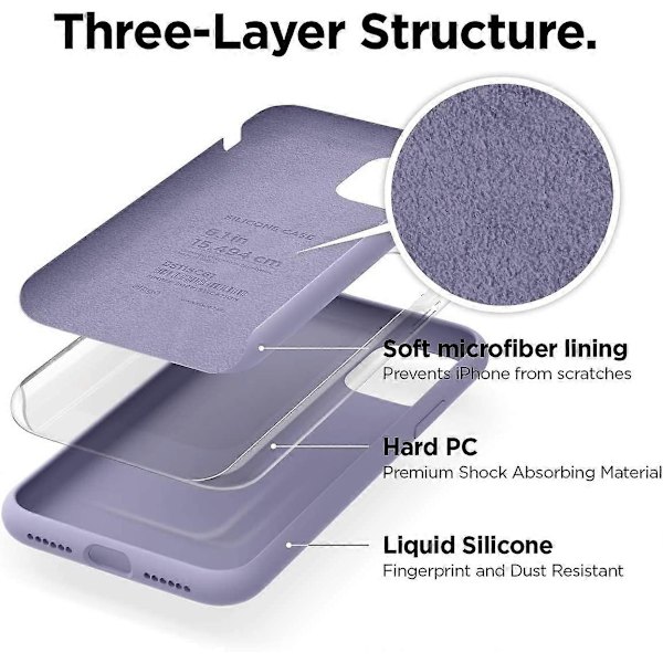 Silicone Case Compatible with iPhone 11 Case (Lavender Grey) Raised Edge (Screen & Camera Protection), 3-Layer Structure