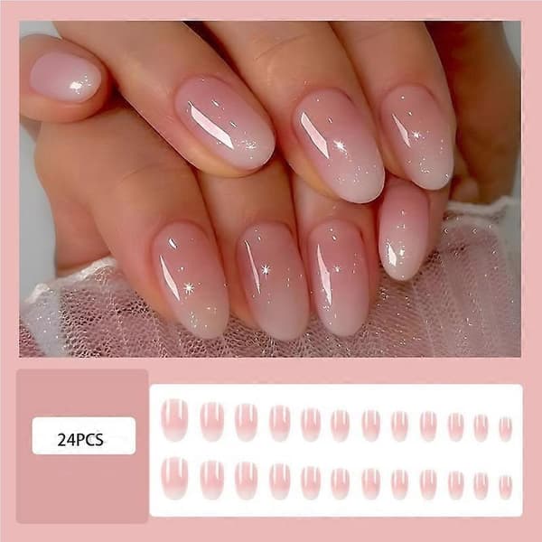 Mandel Press on Nails Short Round Fake Nails White False Nails