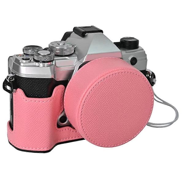 For Olympus OM-5 Camera Case Half-Wrapped Leather Bottom with Lens Cap - Pink