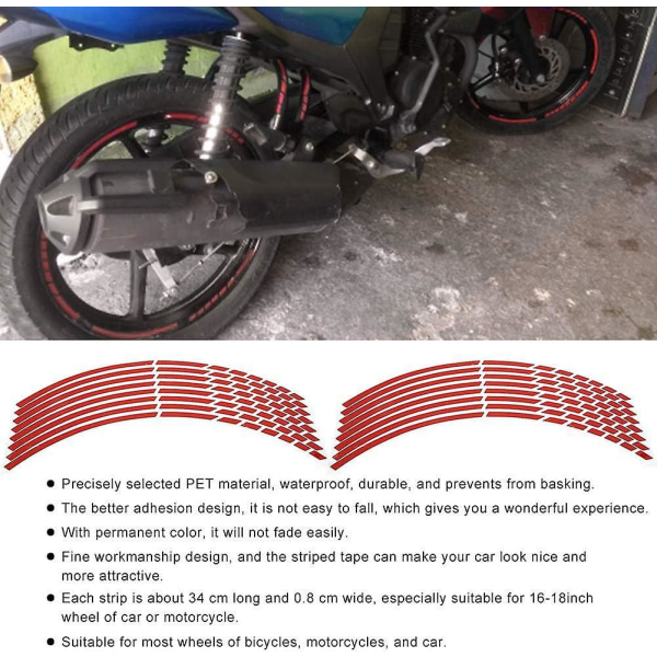 Reflekterende røde hjulstrimler - 16 stk for sykkelmotorsykkel (16-18 tommer)
