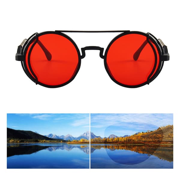 Runde solbriller i punk-stil - farvede linser - unisex - plastikstel