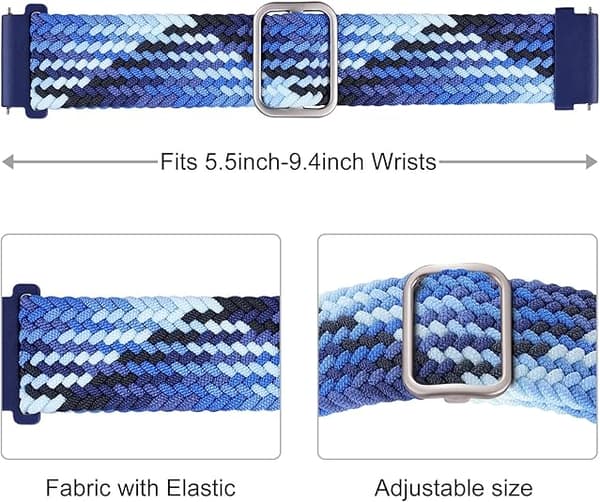 20 mm flettede elastiske nylonbånd til Samsung Galaxy Watch 4/5/6/Active2 40 mm, 44 mm