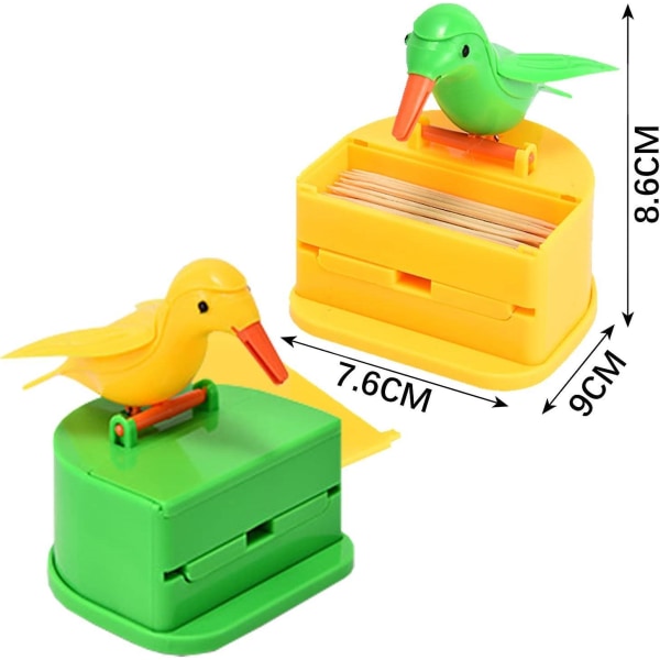Automatisk fågeltandpetarehållare - Utsökt och söt köksinredning - Set med 2 (gul/grön)
