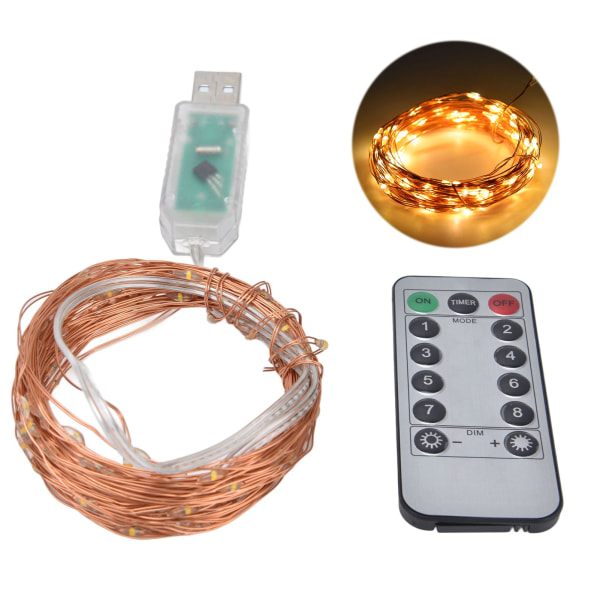 LED String Light Koppartråd 8 Ljuslägen Dekorativt USB Twinkle Star Light med fjärrkontroll för julfest