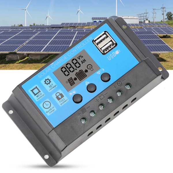 Solar Charge Controller LCD Dual USB PWM Cell Panel Regulator med Last Automatisk Identifikasjon 12V 24V20A