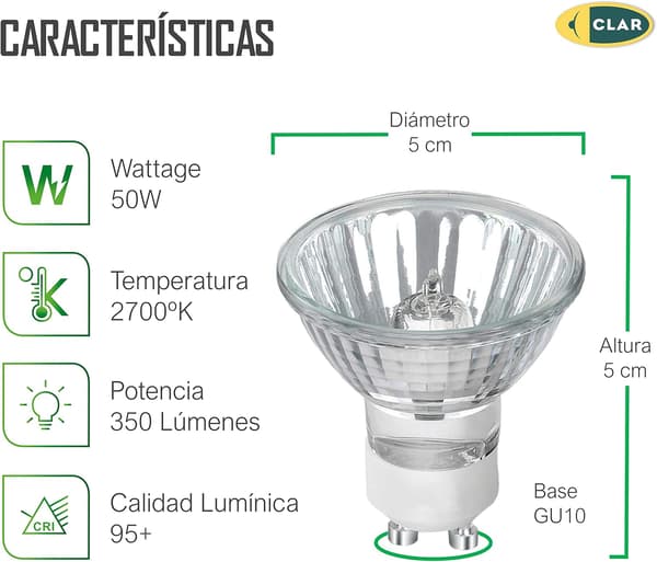 GU10 50W Halogenlampa, Halogenspotlight (10-pack) [Energiklass G]