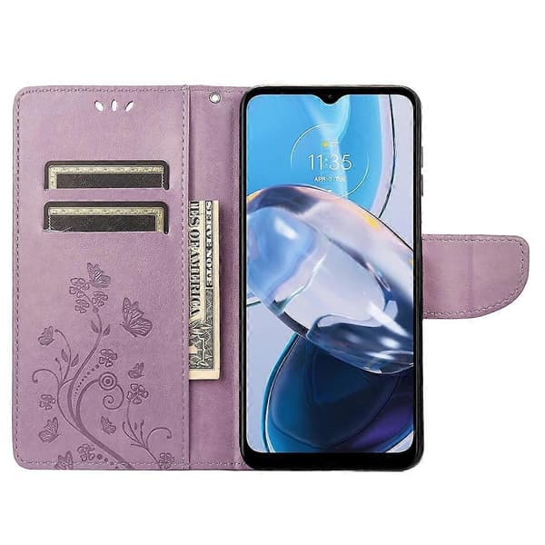 Motorola Moto E22/E22i Fjärilsblommigt Mönster Flip PU Läder Telefonfodral