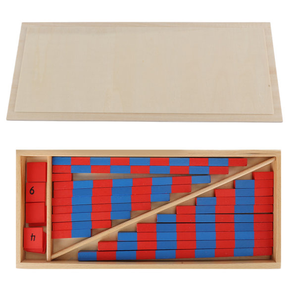 Montessori pedagogiska matematikleksaker Material Tidig utbildning Blå Röd Små numeriska stavar