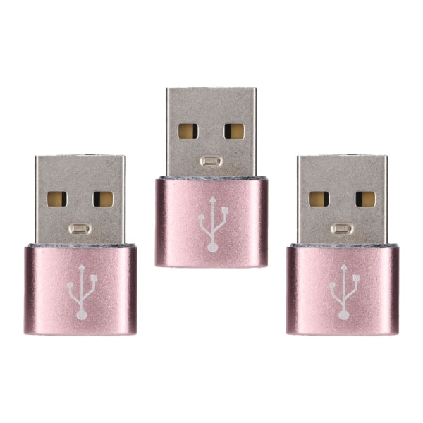 3 Pack USB 2.0 Uros TypeC Female U-levysovitin Metallinen USB TypeC -sovitin kannettavalle matkapuhelimelle (vaaleanpunainen)