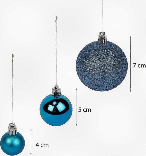 100 Shatterproof Christmas Baubles Set with Hanging Hooks & String - Petrol Blue Tree Decorations