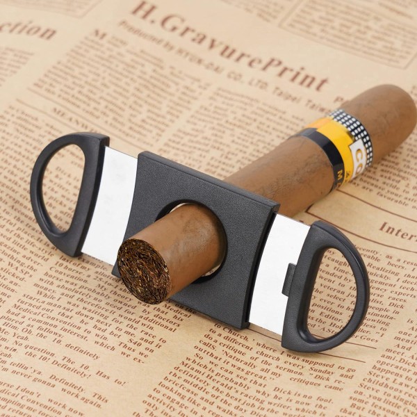 Sort (2 stk)-cigarskærer, rustfrit stål dobbelt guillotinelomme cigarskærer saks