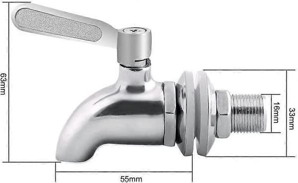 Fustekran, drikkedispenser, ølkran, vinkran - Rustfritt stål og 16 mm størrelse