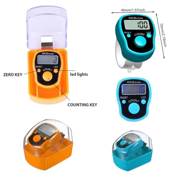 6-pack digital fingerdisk med LED, färgglad Tasbeeh Tasbih 5-siffrig disk med LED-ljus, bärring, individuell hård
