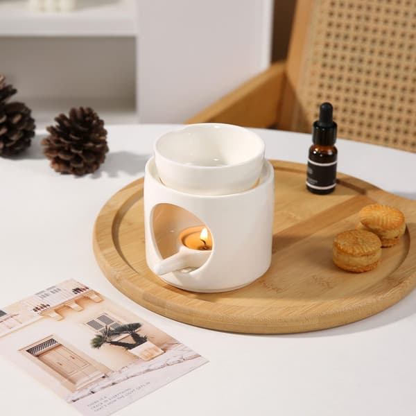 Keramisk Olje Aromaterapi Brenner, Matt Voksbrenner, Aromaterapiholder, Telysholder Diffuser for Hjemmekontor Dekor, Hvit White