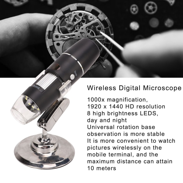 Langaton digitaalinen mikroskooppi - HD Real Time -käsimikroskooppi korjausviivaimella - Yhteensopiva Android- ja iOS-tablettien/-puhelimien kanssa