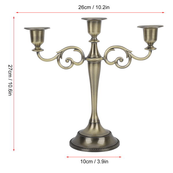 Metalllysestake 3-arms høyglans retro utsøkt lysestakeholder for spisebord Bryllupsdekorasjon bronse