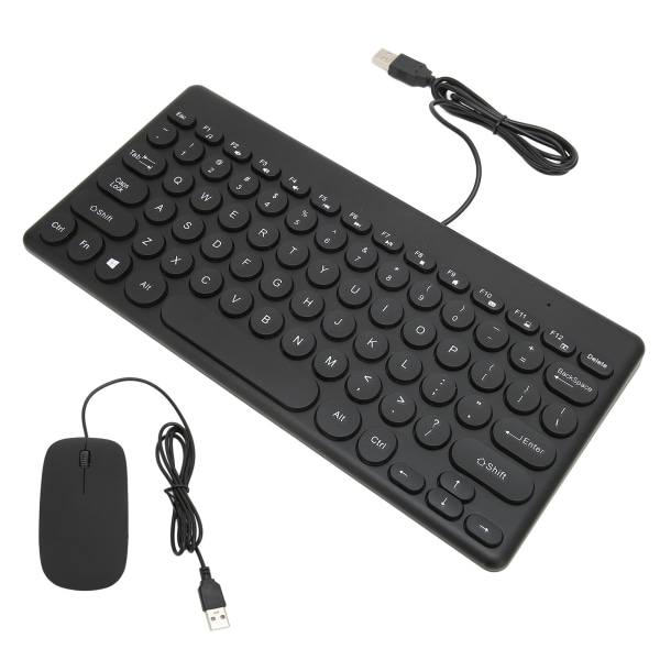 Tastatur og mus-sæt Komfortabel Ergonomi Strømbesparende 78 Taster Rund Tastehætte 4 Museknapper Kablede Computertilbehør Sort