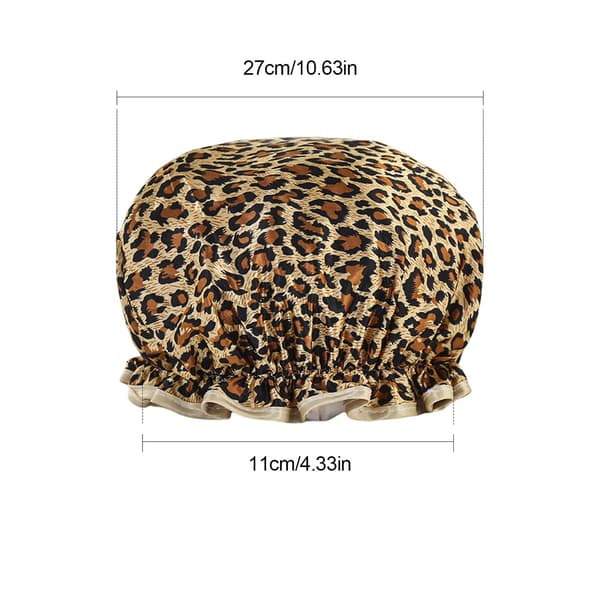1 st Duschmössa Återanvändbar Duschmössa, Dubbellager Förtjockad Vattentät Duschmössa (Leopardtryck)