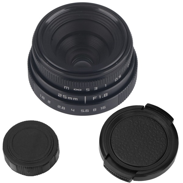 25 mm F1.8 Mini CCTV C-monteret vidvinkelobjektiv til Nikon spejlløst kamera (sort)