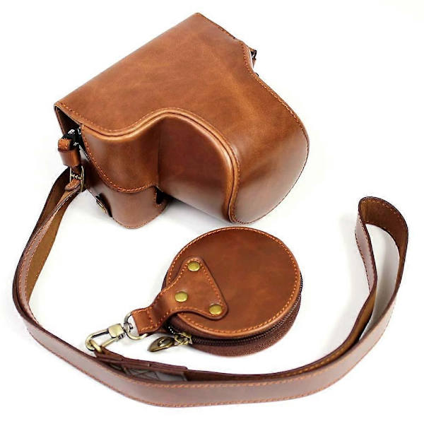 Q2W PU Leather Half Camera Case Cover for Sony A7C Camera - Coffee