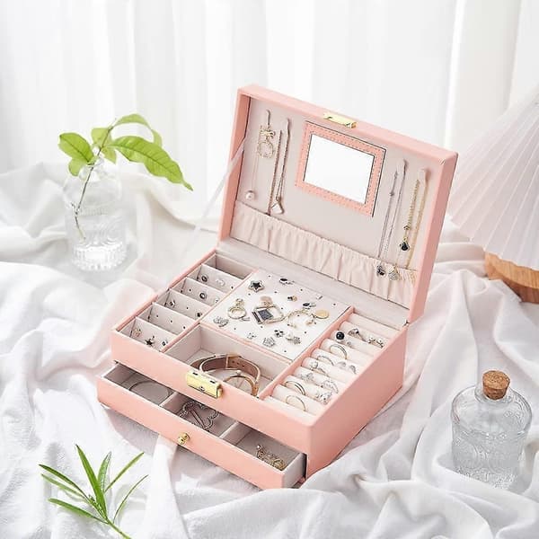 Jewelry Box Organizer 2 Layers (Pink)