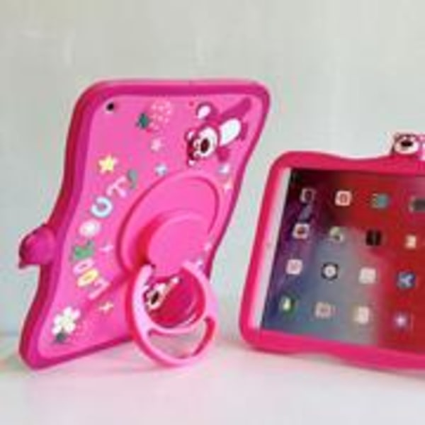 Strawberry Bear stødsikker silikonetui til iPad Mini 6 med foldbart stativ, stativet kan drejes 360 grader