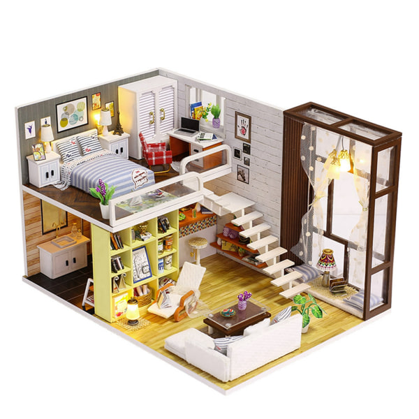 Wood Craft Miniatyr Dollhouse Kit Enkel stil dockhus monteringsmodeller Leksakspresent