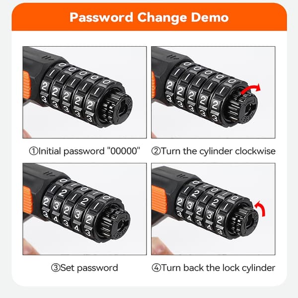 Kraftigt cykellås, kombinationskabellås, 120 cm, frostad hög säkerhetskombination Matte Black