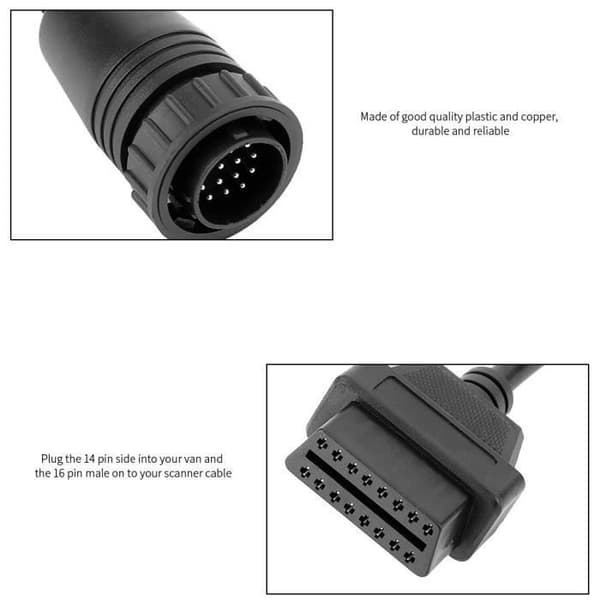 Adapterkabel - Mercedes-Benz Sprinter - 14-benet til 16-benet OBD2 - Sort - Universal