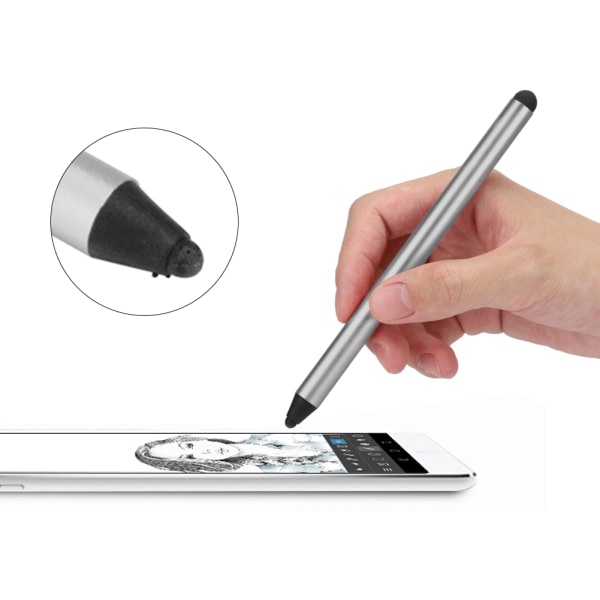 Dobbel bruk kapasitiv universal berøringsskjerm penn Stylus for alle mobiltelefoner nettbrett (grå)