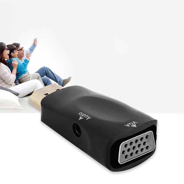 HD 1080P HDMI Hunn til VGA Hunn Konverter Adapter med 3.5mm Lydutgang Kabel Svart
