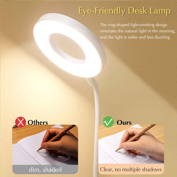 Sammenleggbar LED-skrivebordslampe med pennholder, fjernkontroll og timerfunksjon for øyebeskyttelse Blanco Versión de control remoto
