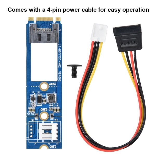 M2 TIL SATA M.2 NGFF SATA til 7Pin SATA Horisontal Konverter Adapterkort + 4Pin Strømkabel