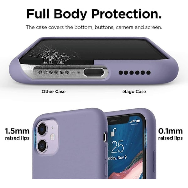 Silicone Case Compatible with iPhone 11 Case (Lavender Grey) Raised Edge (Screen & Camera Protection), 3-Layer Structure