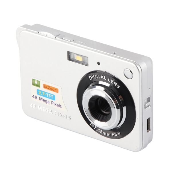 Digitalkamera - 4K, 48MP, 2,7-tums LCD, 8x Zoom, Anti-skak, Vlogging, Fotografering - Silver