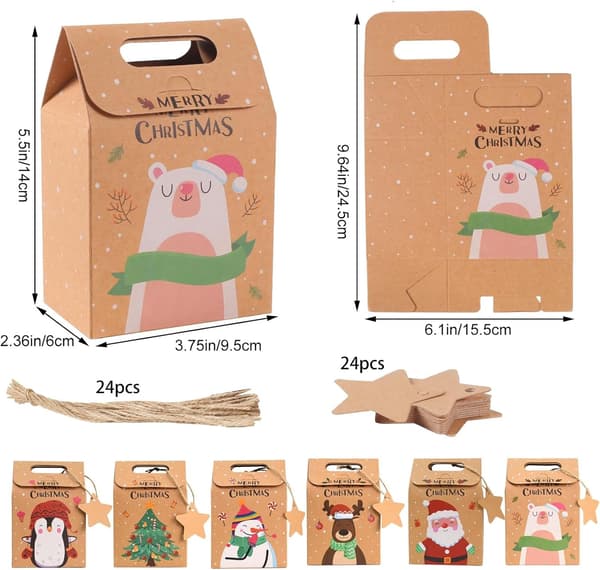 24 st Julkalas Presentaskar Jul Kraftpapper Godisaskar Julklappspåsar Julpapperspåse Adventskalenderlåda