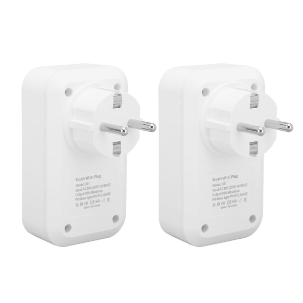 2 stk Smart WiFi-plugg Oppladbar Brannsikker trådløs fjernkontroll Stemmekontroll WiFi Smart Socket Plugg EU-plugg 100‑250V