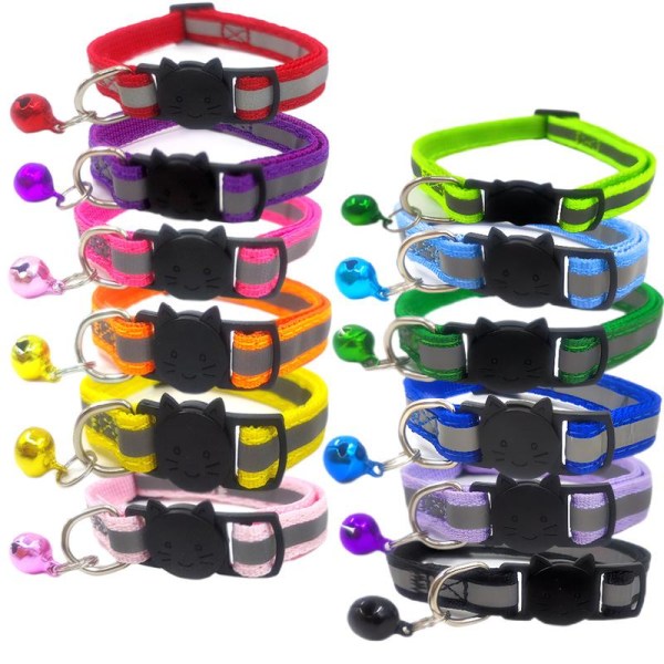 (12 färger)Reflekterande katthalsband, antistrypande katthalsband och klocka, justerbart katthalsband, katt- och husdjurstillbehör