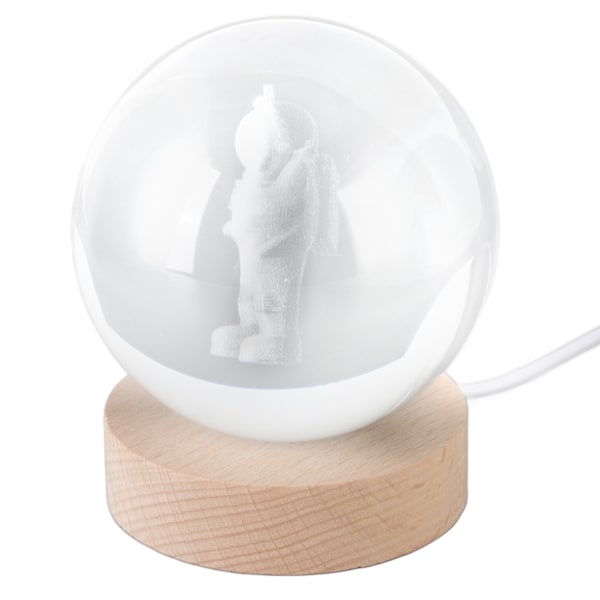 LED-yölamppu, kristallipallo USB-puualustalla, 3D-sisäkaiverruskoriste, yölamppu kodin sisustukseen, pieni astronautti, värikäs valo