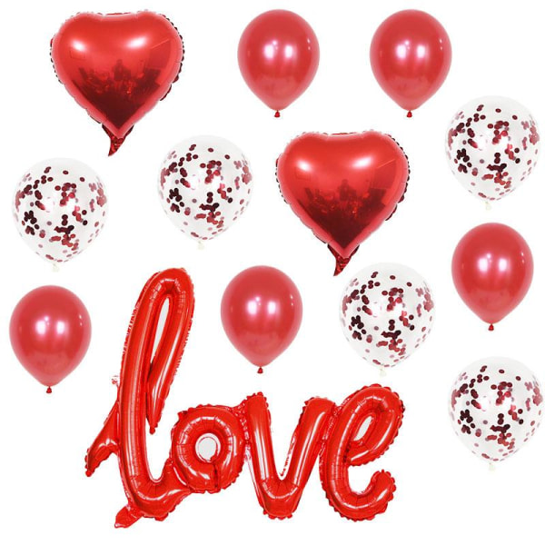 15 stk rød kærlighedsbekendelse aluminium film ballon dekorationer sæt konfetti balloner og baggrundsbanner til festindretning