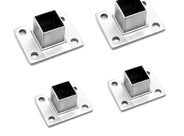 Sæt med 4 firkantede stolpefødder i rustfrit stål til hegn, terrasse og gelænderstolper (2,5 x 2,5 cm) — Stolper og tilbehør, terrassestolper