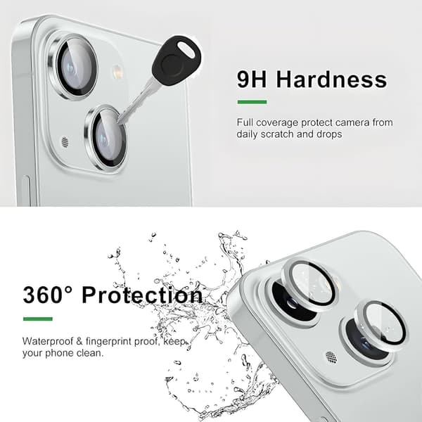 Kameraskydd för iPhone 14 / iPhone 14 Plus, Splittersäkert Ultra HD Individuella Linsskydd, Silver