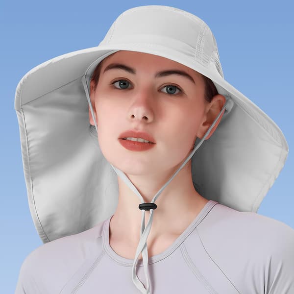 Solhatt för dam — Vikbar, vattenavvisande, bredbrättad bucket hat (med nackskydd)