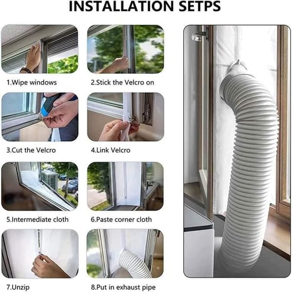 Vinduesforseglingssæt - 400 cm - Vandtæt - Nem installation - Bærbart klimaanlæg