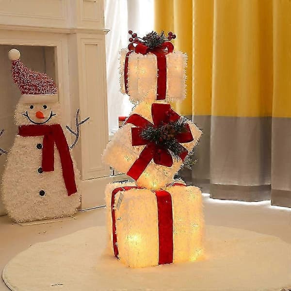 3 st/set Urholkad Juldekoration LED Presentförpackning Med Rosett Li...