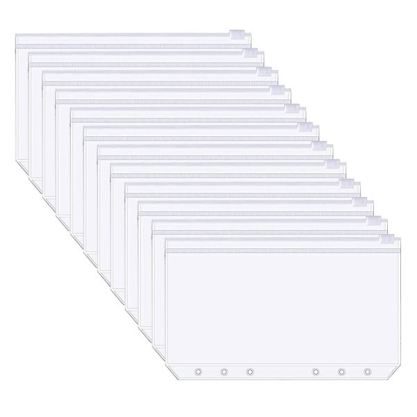 12 st A6 pärmfickor Transparent PVC 6-håls pärmfickor Blixtlåsmapp Plast Pengar Budgetkuvert