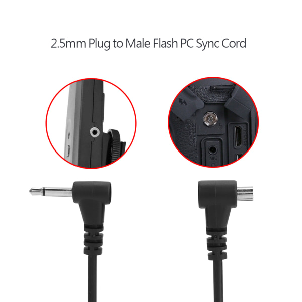 Lett 12-tommers/30CM Flash PC Sync-kabel med 2,5 mm plugg