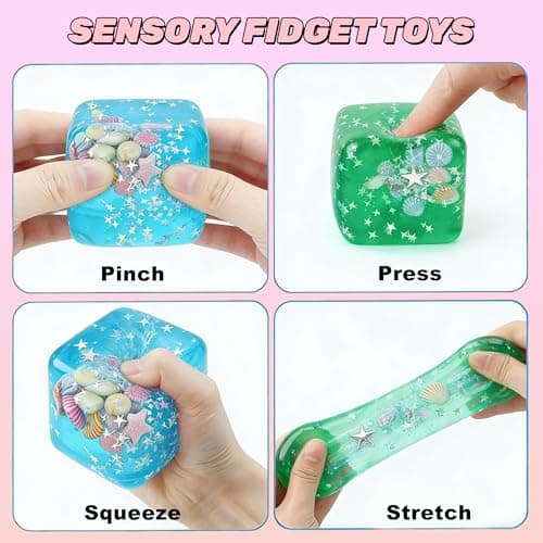 Ice Cube Cube Fidget Leker - Sensoriske Leker for Voksne med Ekte Skjell, Klembar Fidget Leke for ADHD, Angstlindring Blåkrabbe Blue-crab 6cm
