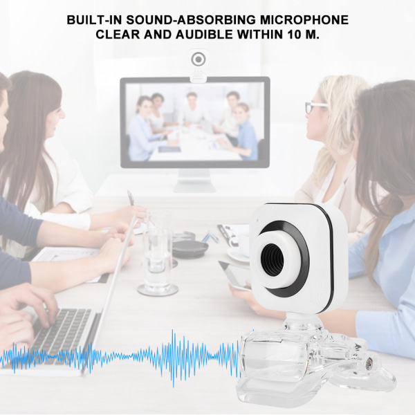 Innebygd mikrofon Datakamera Webkamera PC-tilbehør 480P Hvit med gjennomsiktig klips