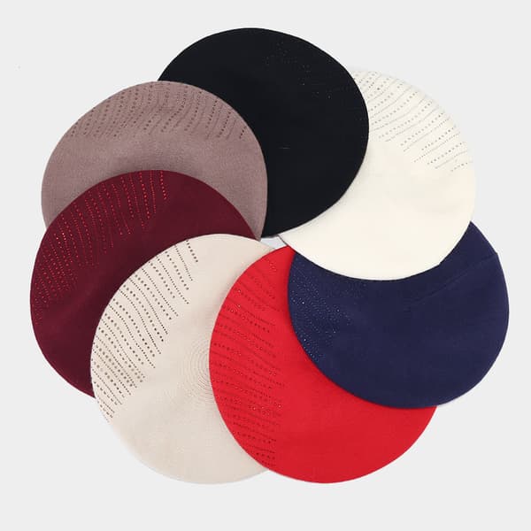 Hvit Dame Mote Vintage Strikket Beret Varm Ull Knapphatt 2 Stykker